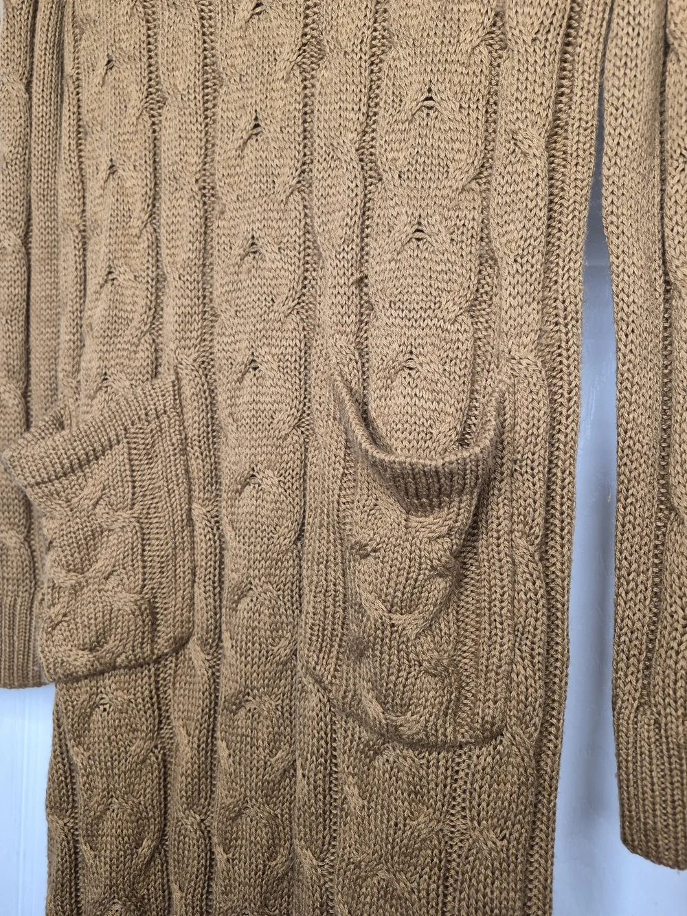 POL Cable-Knit Midi Sweater Dress in Camel Brown Cowl Neck Small